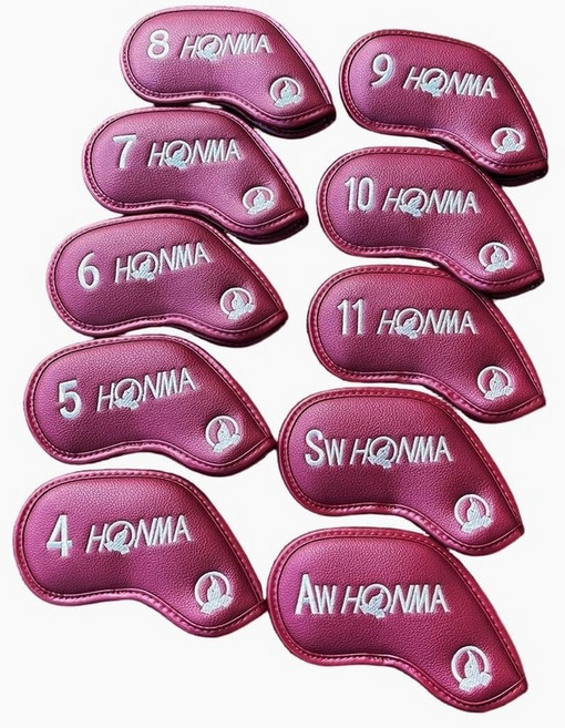 혼마 골프 아이언 커버 세트 헤드 클럽 커버, 버건디 실비