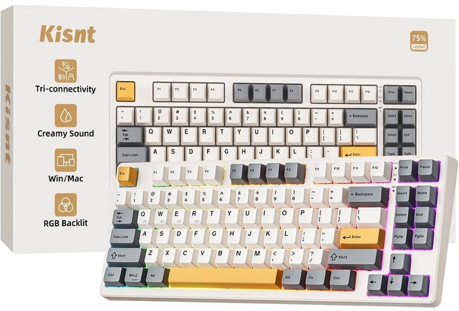 KN85 무선 기계식 게이밍 키보드 75 레이아웃 RGB 백라이트 맞춤형 핫 스왑 크리미 사운드 블루투스2.4WindowsMacPC레트로 베이지 선형 스위치와 호환되는 GHzU, Retro Beige
