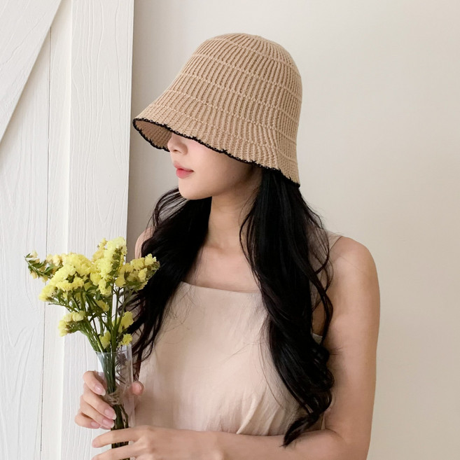 블루씨티 여름 위브 라인 니트 물결 라탄 버킷햇 벙거지 모자