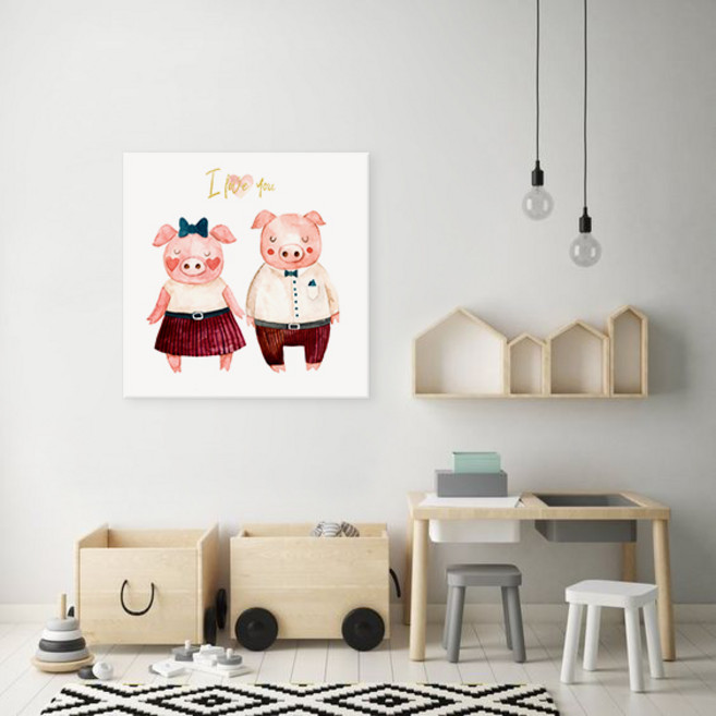 아란아트 귀여운일러스트그림액자 코끼리그림 부엉이그림 아이방꾸미기, 18 커플돼지