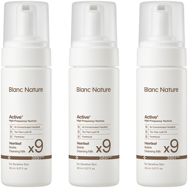블랑네이처 9배 어성초 버블 클렌징 밀크, 3개, 150ml