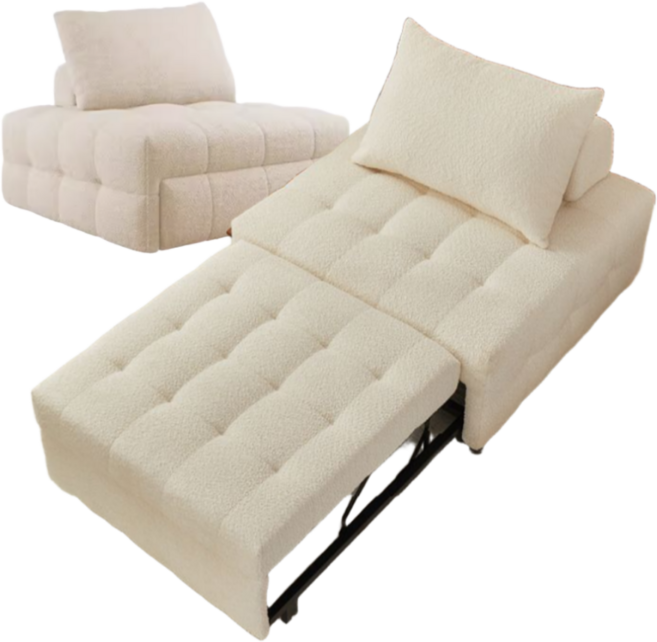 로파인(LOFYNE) 아늑한 접이식 쇼파베드 소파베드 접이식 침대 1인용 매트리스 쇼파침대 소파침대 2인용 원룸 1인 가죽 패브릭 거실소파 소파추천, 125cm, 화이트(소프트퍼)