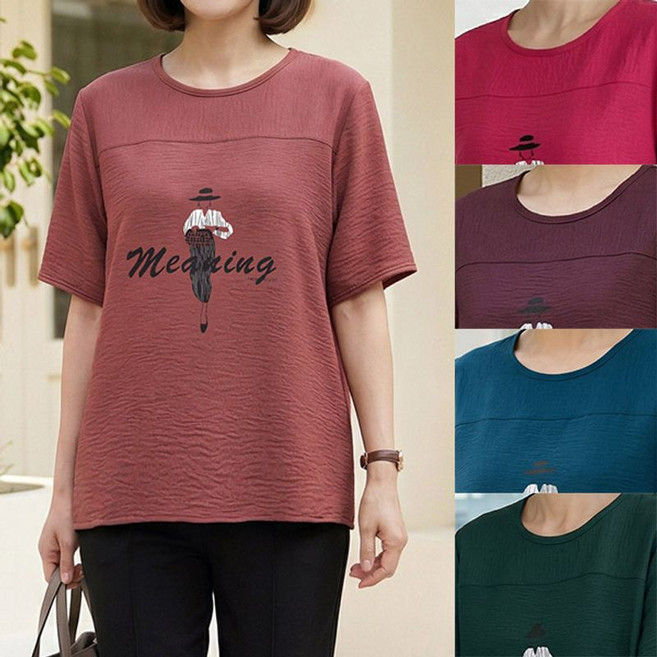 로즈맘 엄마옷 로즈맘 미닝프린팅라운드티셔츠