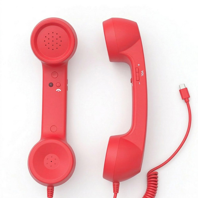 UB C타입 레트로 수화기 Y2K 스마트폰 전화기 헤드폰, 1개, 레드