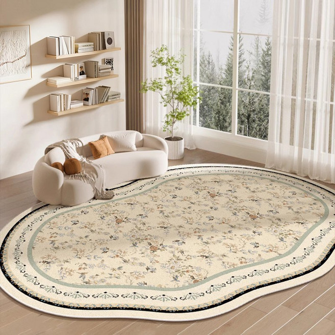 Radearl 프렌치 레트로 무드 비정형 워셔블 카페트 부드러운 빈티지 거실 러그