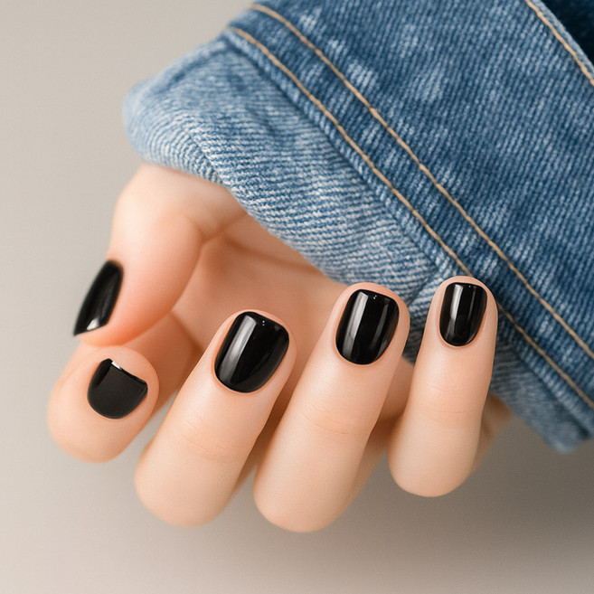 유행백서 짧은 손톱 붙이는 컬러 네일팁 라운드 숏타입 24pcs, 1개, ST101-블랙