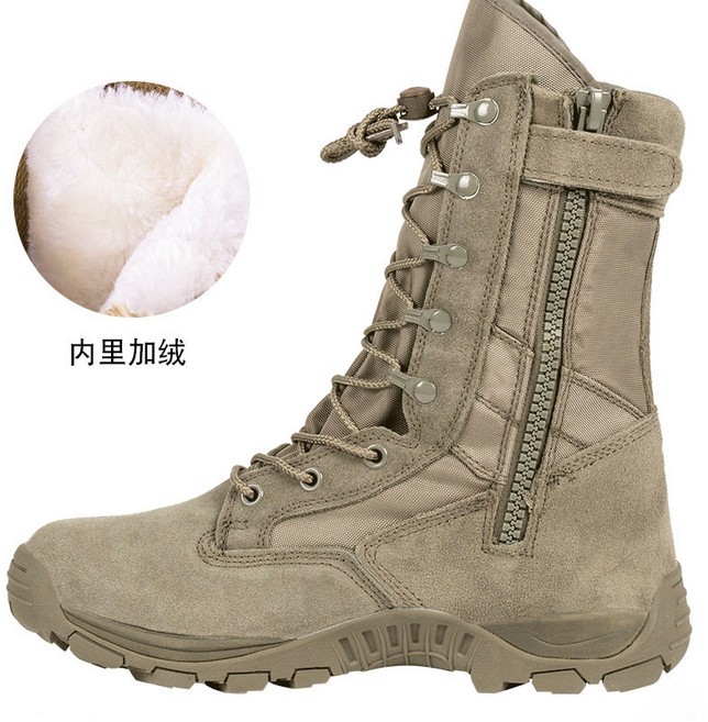 신형 군화 해병대 전투화 등산화 부츠 하이킹 작업화 훈련 지퍼 하이탑, 255, C. 전사 올리브 그린 플러스 벨벳