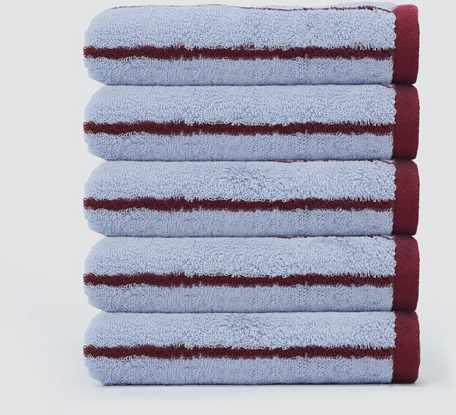 MYNVO 호텔수건 150g 40수 코마사 콤팩트 시크라인 선염 스트라이프 데일리 세면타월, 5개, 블루+레드