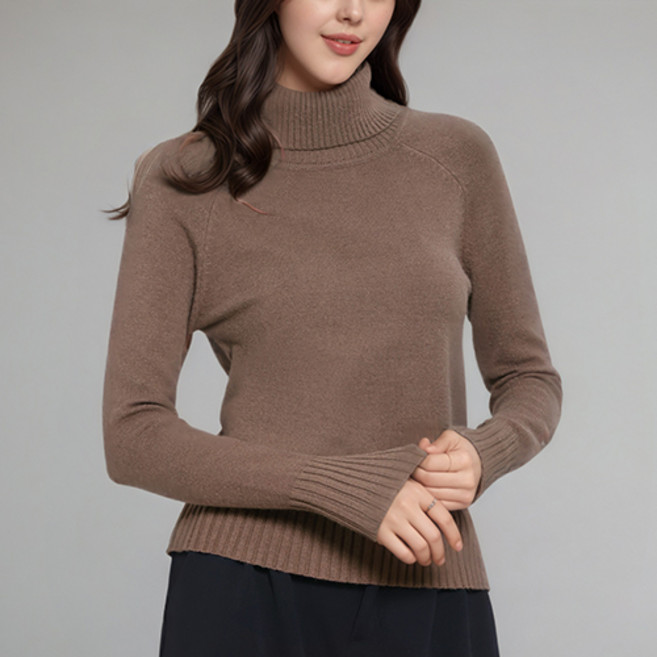 cheibear 여성용 터틀넥 리브 니트 긴팔 가을 겨울 풀오버 스웨터
