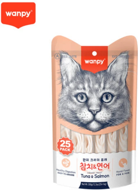 완피 크리미 퓨레 25p 짜먹는 고양이 간식 스틱, 1개, 350g, 참치 + 연어 혼합맛 - 쿠팡