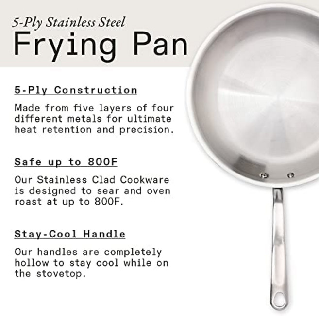 Made In Cookware - 12인치 스테인리스 스틸 프라이팬 - 스테인리스 클래드 5겹 구조 - Professional Cookware Italy, 1개