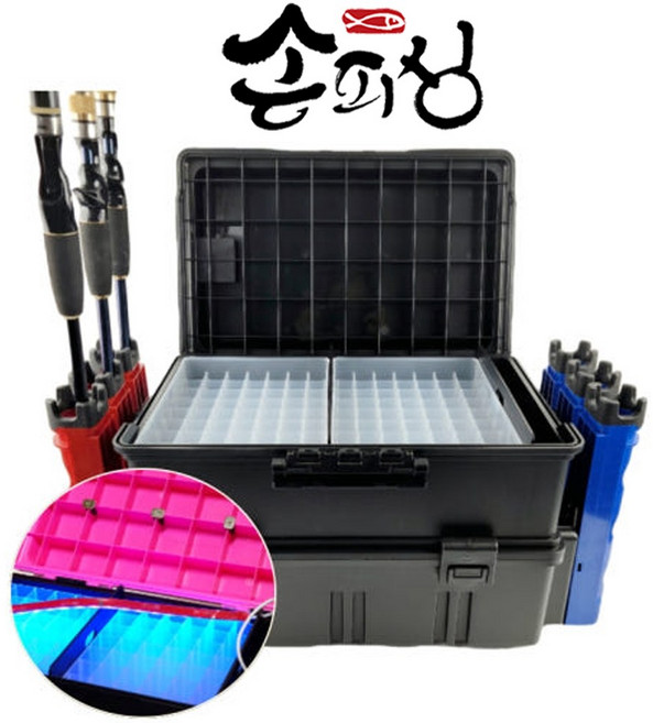 대형 멀티 태클박스 L사이즈 로드거치대 세트 에기 케이스 루어 바다 선상 낚시, 레드, 1세트