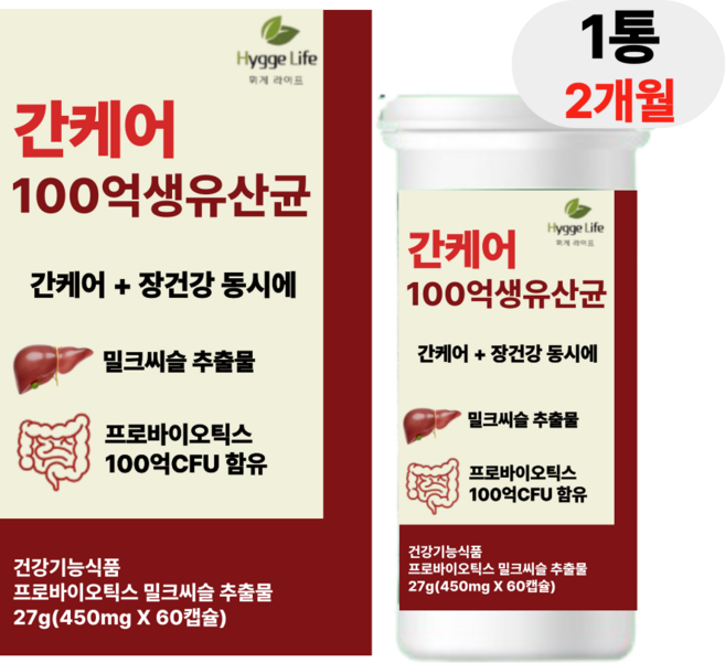 [간케어 세트] 간유산균 100억유산균 밀크씨슬 추출물 종근당 락토핏 간케어 간건강 장건강 휘게라이프, 1개, 60회분