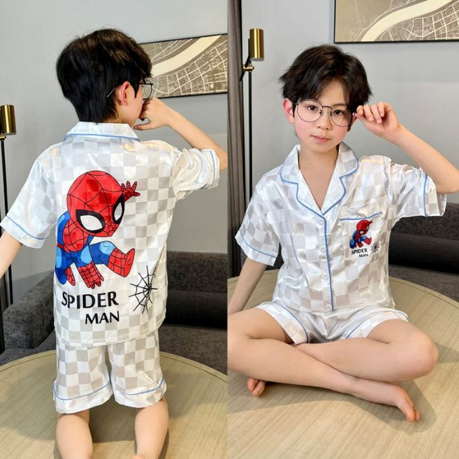아동 여름 반팔 실크 잠옷, 스파이더맨