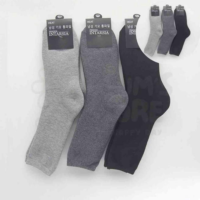 무지 남성용 기모 장목양말 색상랜덤 3P 순면 발열 등산 방한 모직
