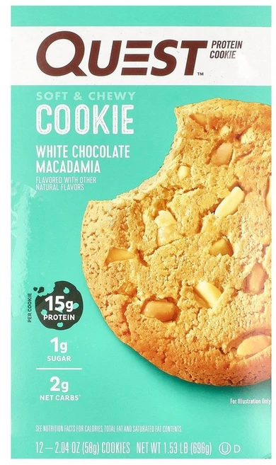 Quest Nutrition Protein Cookie 화이트 초콜릿 마카다미아 12개입 개당 58g(2.04oz) Nutrition (퀘스트 뉴트리션), 12 개, 58g - 쿠팡