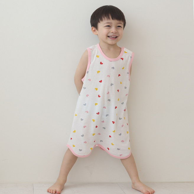 잼베이비 순면 유아동 간절기 수면조끼 아기 봄 여름 순면 잠옷 부드럽고 얇은 원피스형