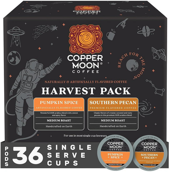 Copper Moon Keurig Brewers Harvest Pack용 커피 1인용 포드 36개 (호박 향신료 서던 피칸), 하베스트 팩, 360g