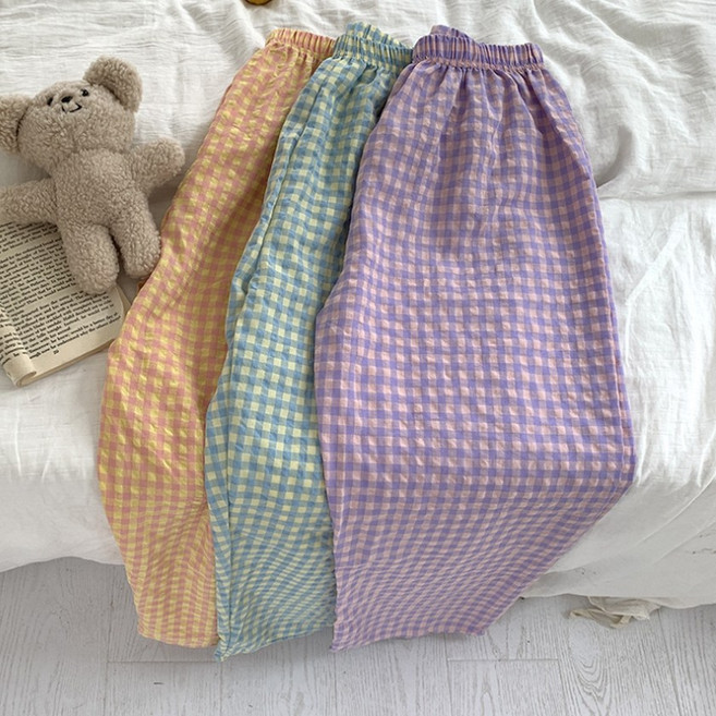 [핑크마카롱] 넘나편해 파스텔 체크 밴딩 파자마 팬츠