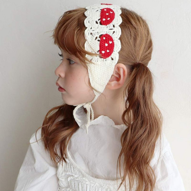 채니봉봉 머시룸 니트 스트랩 헤어밴드 유아머리띠