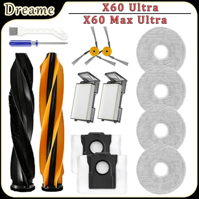 교체용 액세서리 드리미 X60 맥스 울트라 컴플리트/X60 울트라 로봇 진공청소기 부품 메인 사이드 브러시 필터 물걸레 패드 먼지 봉투, [01] 옵션1