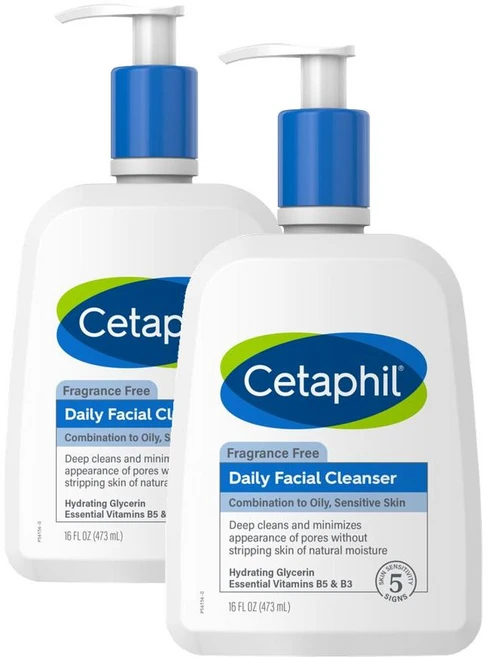 Cetaphil 세타필 데일리 페이셜 클렌저 민감성 복합성 지성 피부용 473ml 2팩 - 쿠팡