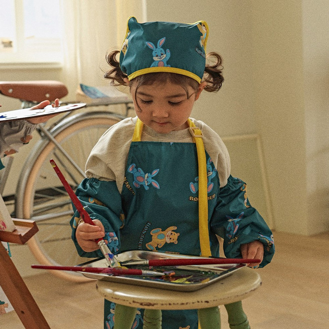 오우아스튜디오 유아 아동용 방수 앞치마 두건 팔토시 3종 세트 남여공용