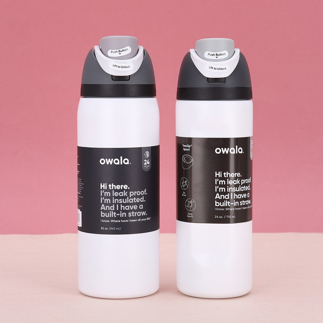 오왈라 owala 스테인레스 스틸 진공 보온병 물병 음료 용기 물병 텀블러 보온 머그잔, 1개, 950ml, 흰색