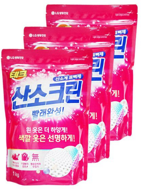 엘지 테크 산소크린 가루형 산소계 표백제 1kg 3개 세탁 빨래 분말