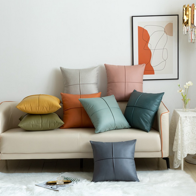 베이직365 십자 모던 가죽 쿠션 커버, 다크그레이