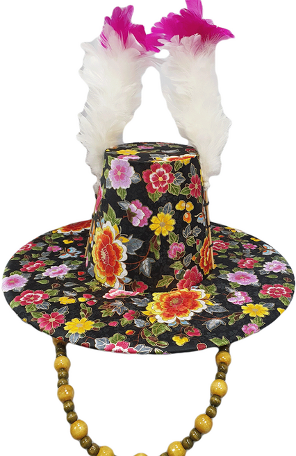 나염 꽃 산신모자 - 대감모자, 검정, 1개