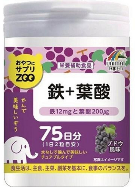 UNIMAT RIKEN 鐵+葉酸 葡萄口味咀嚼錠, 1個, 鐵+葉酸(葡萄口味)2027/08