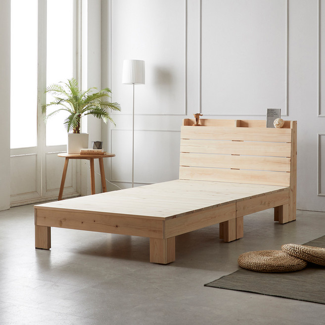 동서가구 모투스 수납헤드 편백원목 프레임 싱글 S 침대 (매트미포함) DF644174, 내추럴
