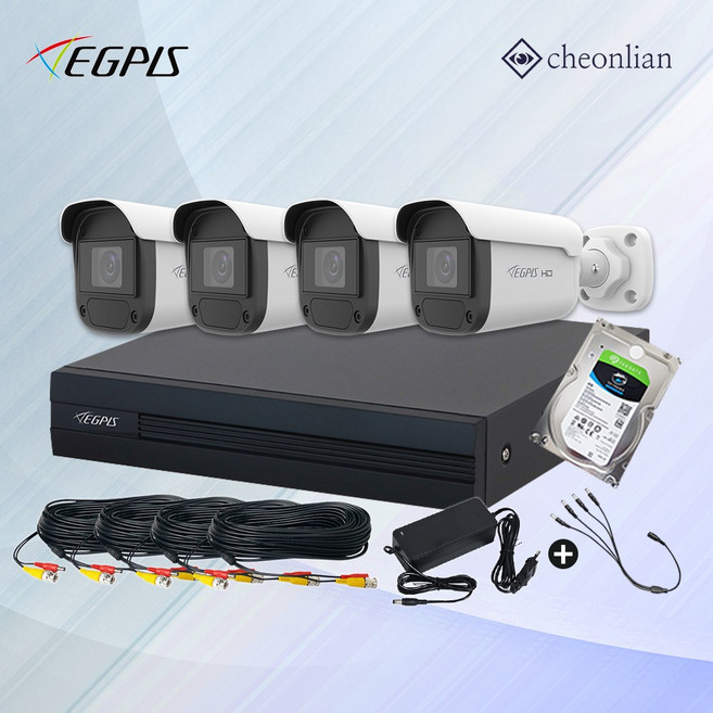 [실시간 500만화소지원] 이지피스 실외4대 4채널 FHD CCTV 자가설치 풀세트, 1세트