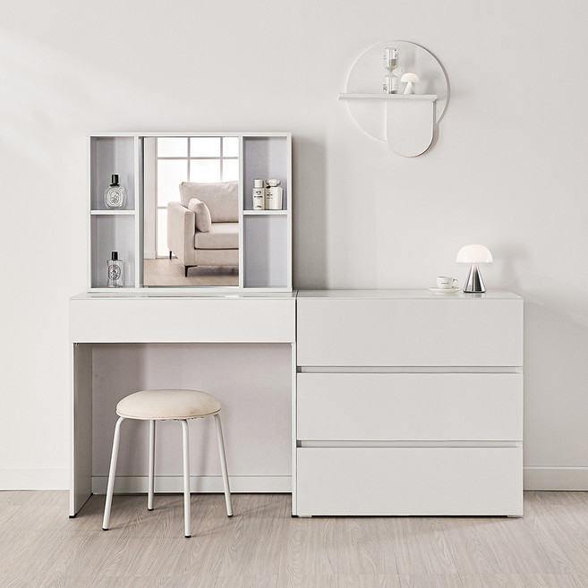 동서가구 미엘 수납거울 화장대 + 800 3서랍 수납장 DF928329, 화이트