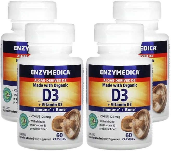 엔자이메디카 유기농 D3 + 비타민 K2 60 캡슐, 4팩, 60정 - 쿠팡