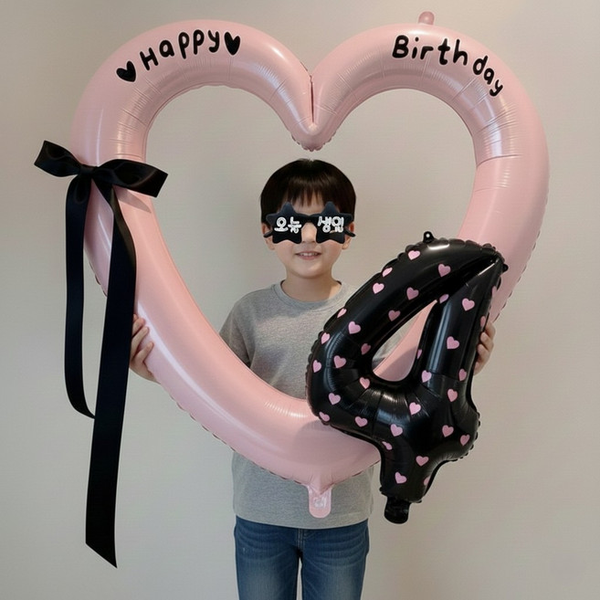 블루디 하트 프레임 풍선 오늘생일 안경 파티용품세트, 1세트, 4 핑크하트