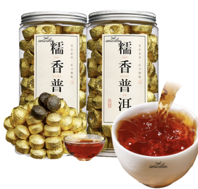 amarelee 운남성보이차 보이차 알약 보이숙차 이무 소청감 가루 중국 숙차 효능 차 대익보이차, 3개, 1개입, 250g