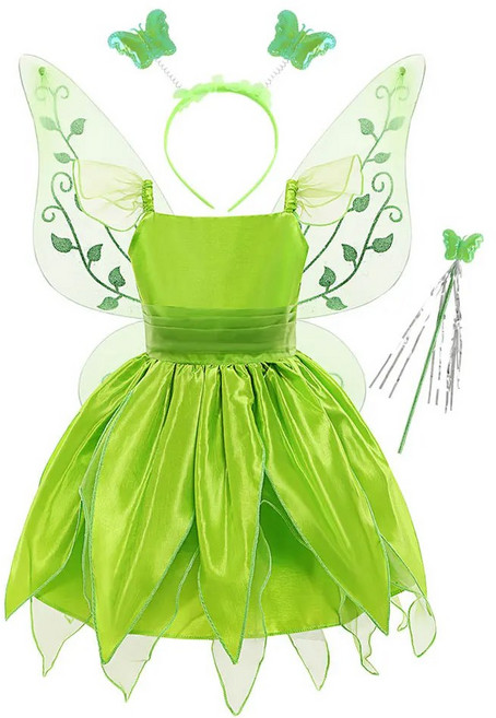 할로윈 공주 코스프레 소녀 파티 녹색 꽃 요정 팅커 벨 드레스 엘프 의상 나비 날개 세트 2 10
