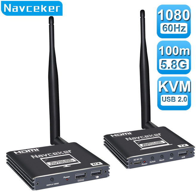 Wirelss USB C HDMI 송신기 수신기 노트북 PC-TV 모니터 프로젝터 용 KVM 1080P 100 미터 무선 HDMI 익스텐더 트랜시버가 장착 된, ZY-AD9-3, 1개