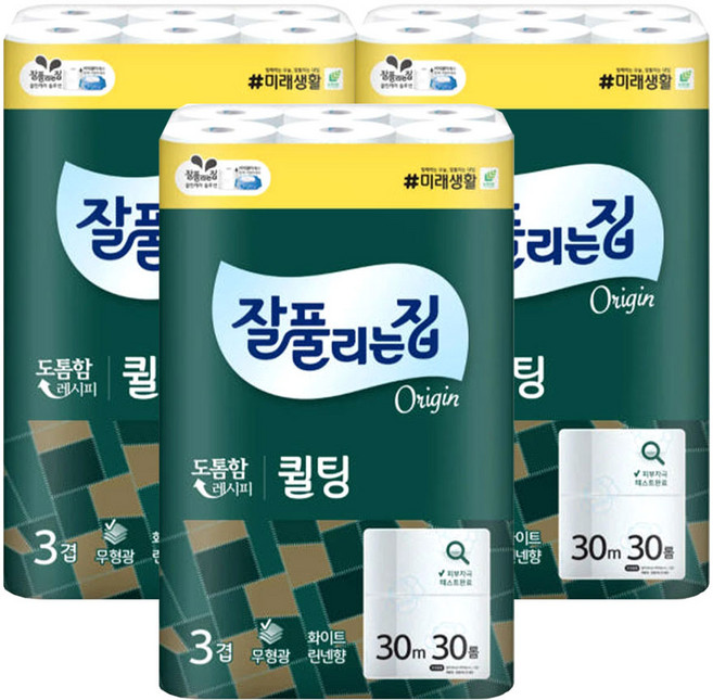 잘풀리는 집 퀄팅 롤화장지, 30m, 30개입, 3개