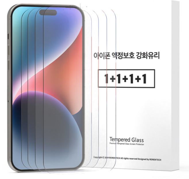 로랜텍 로글 고화질 9H 강화유리 휴대폰 액정보호필름 4p 세트, 1세트