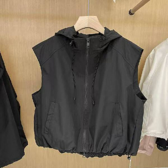 COSYEVNO 봄가을 여성 숏 후드 조끼 패션 캐주얼 순색의 민소매 빅사이즈 코트