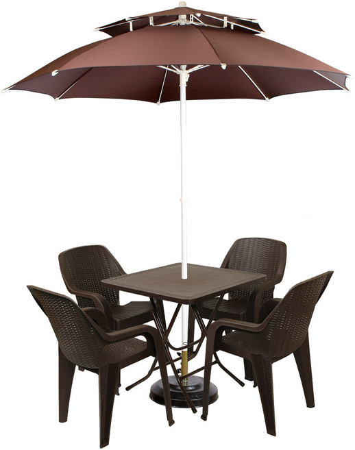 (창신) 국산 특허 원터치 파라솔세트 테이블 라탄팔걸이 의자 편의점 야외, 사각테이블 세트, 브라운