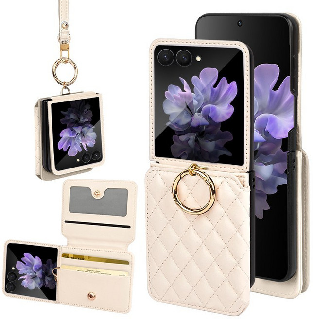 오이키 Z플립케이스 폭신한 레더 휴대폰 케이스 카드 지폐 지갑 + 스트랩