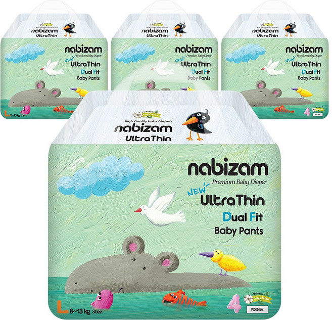 나비잠 기저귀 울트라씬 듀얼핏 썸머팬티 4팩, 120매, 4단계