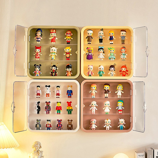 청년토이 벽걸이 아크릴 인형 피규어 보관함 케이스, 옐로우, 1개