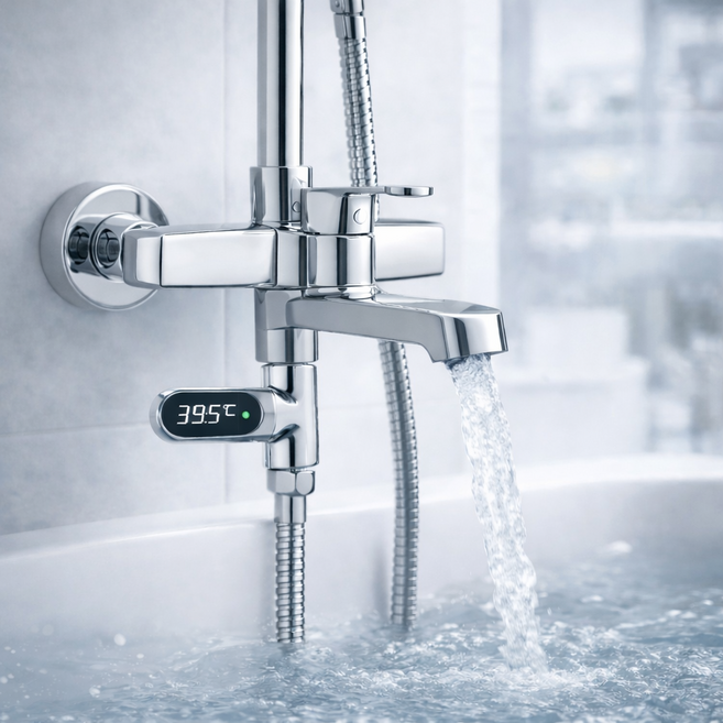 루그리 샤워기 온도계 디지털 LED 자가수력발전, 1개