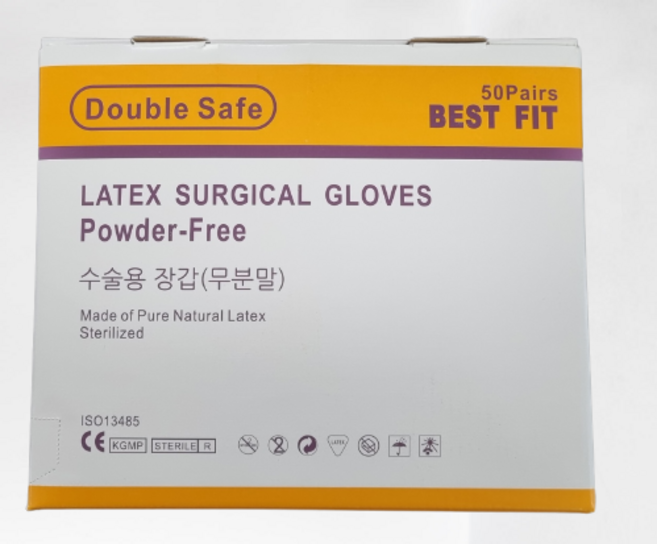더블 세이프 수술용 멸균 라텍스글러브 6.0/6.5/7.0/7.5/8.0사이즈 파우더 프리 가주 수술장갑, 50개