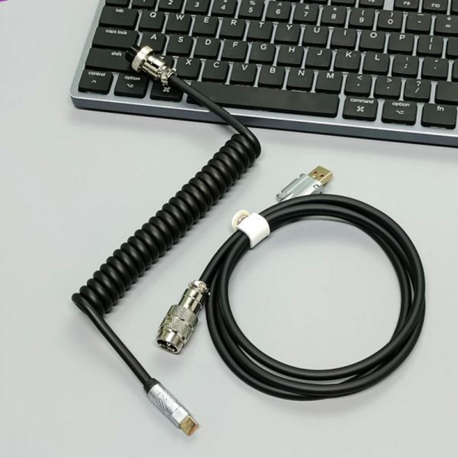 PU 키보드 케이블 C타입 코일 케이블 기계식 와이어 USB 에비에이터 데스크탑 컴퓨터 항공 커넥터, 02 Black_01 1.8m, 02 Black_01 1.8m, 02 Black_01 1.8m